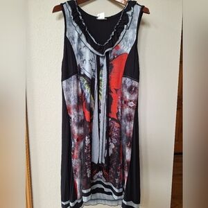 Dolcezza Womens Ruffle Floral Print Tank Dress. Size L